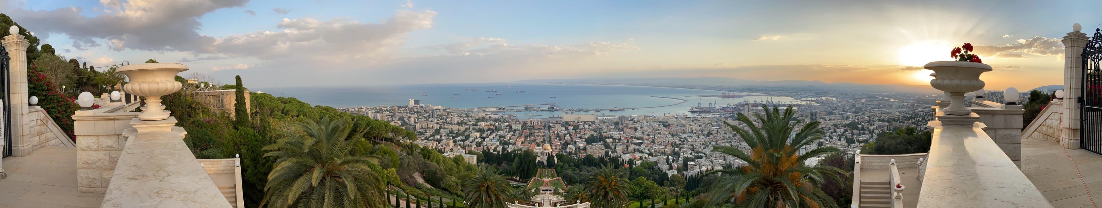 Bahá'í Gardens overlooking Haifa and the bay